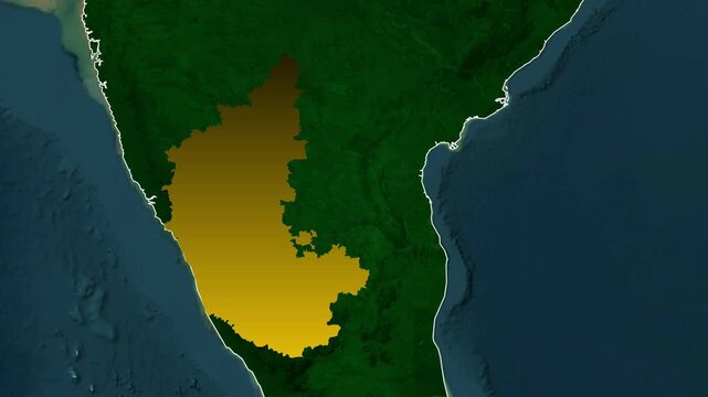 Karnataka map animation with zoom in effect and with glowing boarder. 
