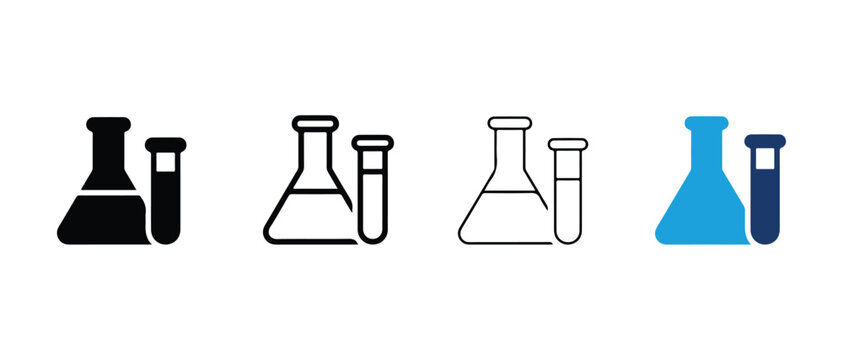 laboratory flasks and test tubes in different colors and line styles for chemistry and science concepts  laboratory equipment for experiments and research