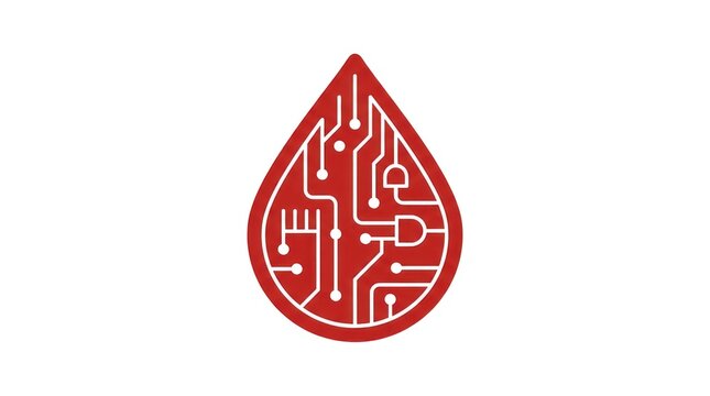 Red liquid drop with circuitry pattern for technology and science innovation