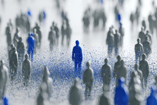 A hidden data point surrounded by noise particles representing differential privacy in a statistical crowd.