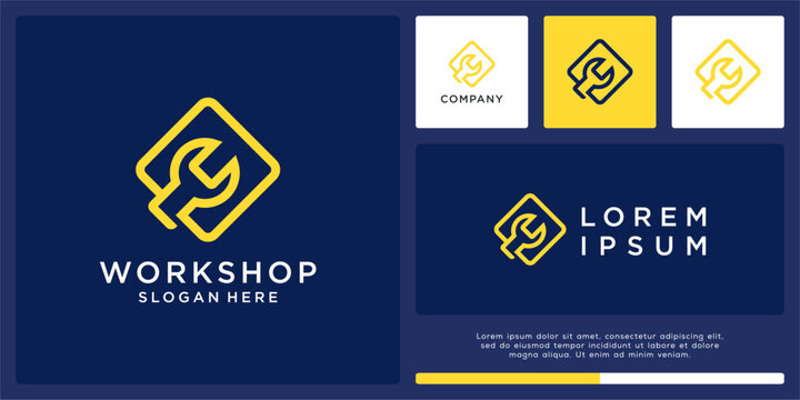 Workshop tech logo design template with spanner