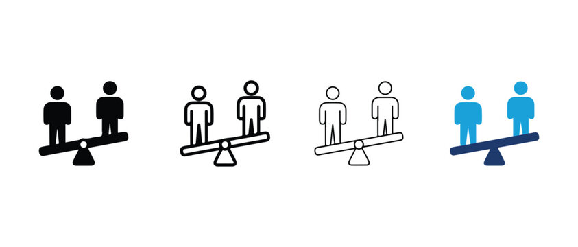 Seesaw balance icons with people  equality and fairness symbols  business and social concept graphics