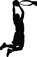 Basketball player slam dunk silhouette jumping to hoop isolated on white background vector graphic illustration © MdMenhajul