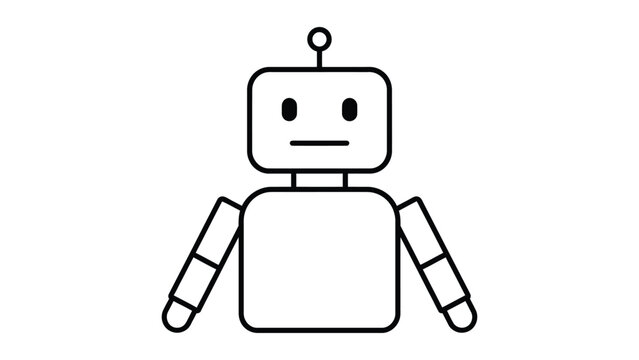 Simple line drawing robot holding two pencils upright
