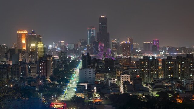 Kaohsiung City timelapse showing its futuristic skyline at night in southern Taiwan.
