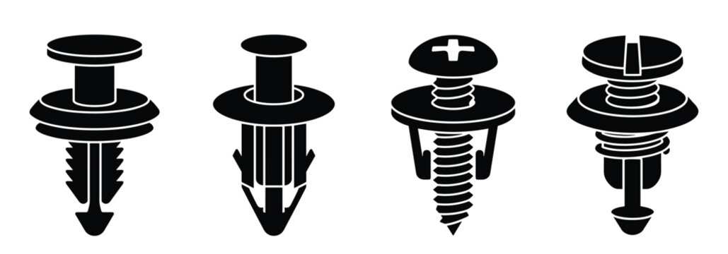 Set of car clips and plastic rivets for auto parts and interior fastening.