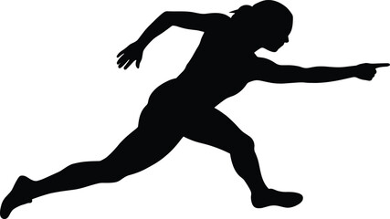 Fototapeta premium Female runner silhouette pointing forward starting race side view isolated on white background vector illustration