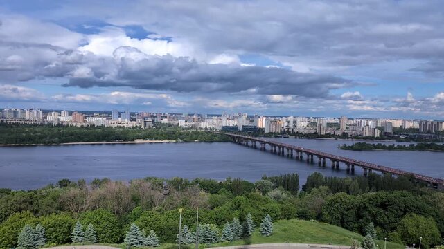 Kyiv Dnieper river panorama with Paton bridge