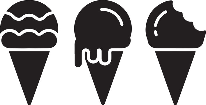Ice Cream Cone Icons Set Black Silhouette On White Background