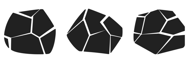 Rock Boulder Silhouette Vector Icon Set, Black Illustration Collection Featuring Various Boulders and Stones, Isolated Graphics on White Background for Geology, Landscape, and Outdoor Design Projects. © Abdul Malek 2
