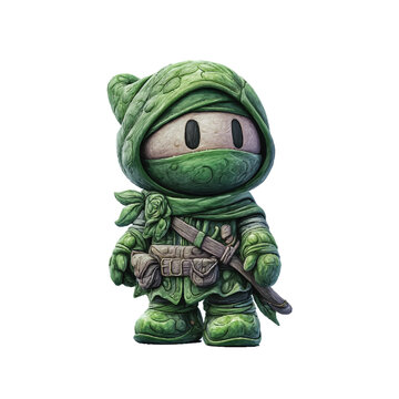 Green ninja toy with leaf costume.