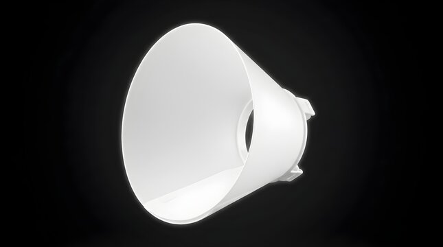 White Conical Light Reflector For Professional Photography Studio Lighting Equipment Isolated On A Deep Black Background