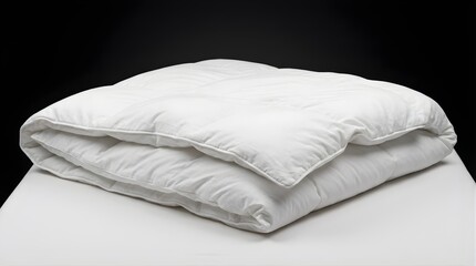 Obraz premium White Quilted Comforter Folded On A Smooth Surface Against A Dark Background Providing Comfort And Luxury For Bedding