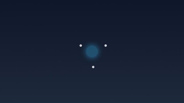 Minimalist blue glowing orb surrounded by three small white points of light