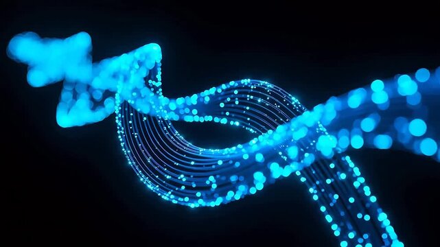 Blue spiral light particles on black background