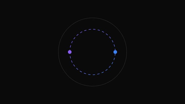 Minimalist graphic showing two colored points moving on a circular path