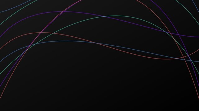 Abstract minimalist background with colorful flowing lines on black canvas