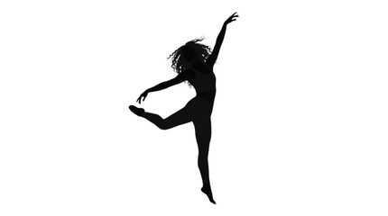 A striking black silhouette of a ballet dancer captured in a powerful mid-air pose, showcasing elegance and athleticism. The dynamic movement emphasizes grace and control, perfect for fitness, dance,  © md