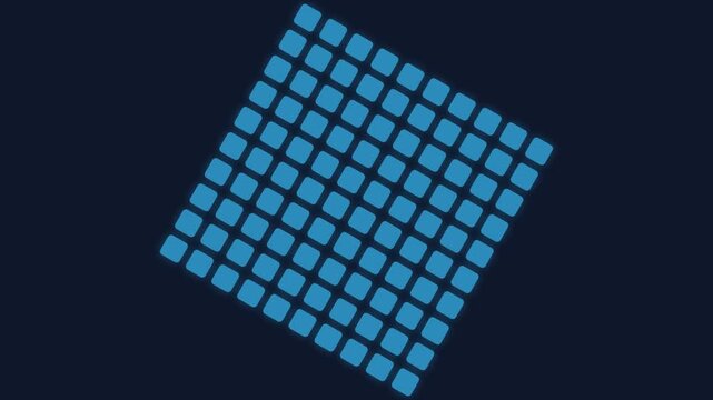 A digital grid of vibrant blue rounded squares on a dark navy background