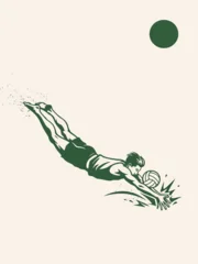 Dynamic male volleyball player diving to save the ball in a high-contrast graphic vector illustration, capturing intense athletic action and movement for sports themes. © SyedIstaqbal