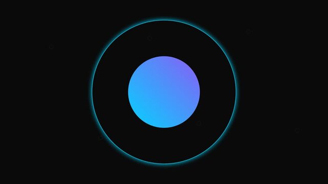 A glowing blue circle centered within a thin light ring on black background