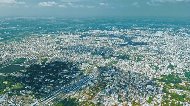 4K Aerial Top down Buildings and Apartment with Multiple Building aerial. Urban Buildings and Apartment at bridge road at Delhi. Cinematic cityscape drone shot. Noida Buildings.