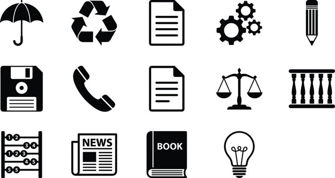 Business Office and Legal Service Icon Set with General Management Elements for Website Interfaces Applications and Digital Graphic Designs