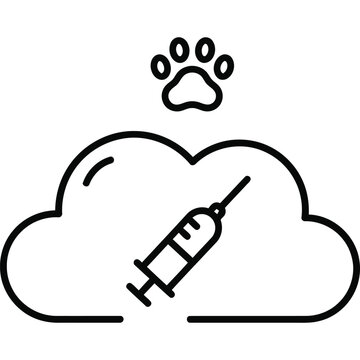 Pet Vaccination Cloud Sync Line Icon Animal Immunization Data Backup Outline Vector Symbol