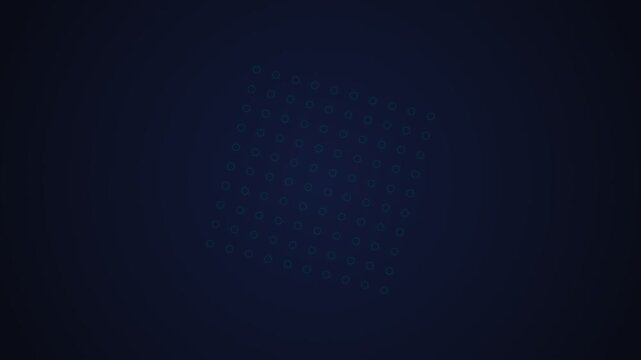 A glowing grid of circular nodes floating in a deep navy blue digital space