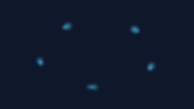 Five glowing blue soft bokeh orbs arranged in a circular pattern on dark blue