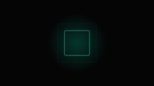A glowing cyan square frame floating against a deep solid black background