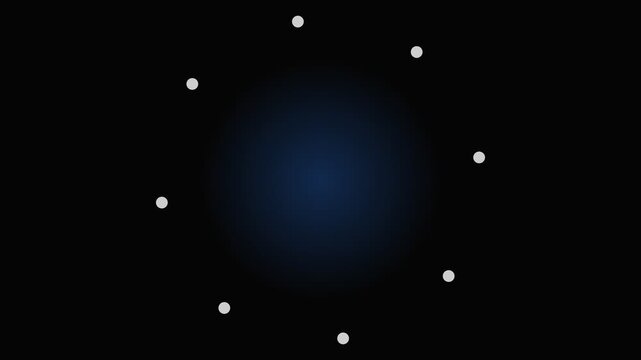Minimalist ring of eight glowing white dots on a dark blue gradient background