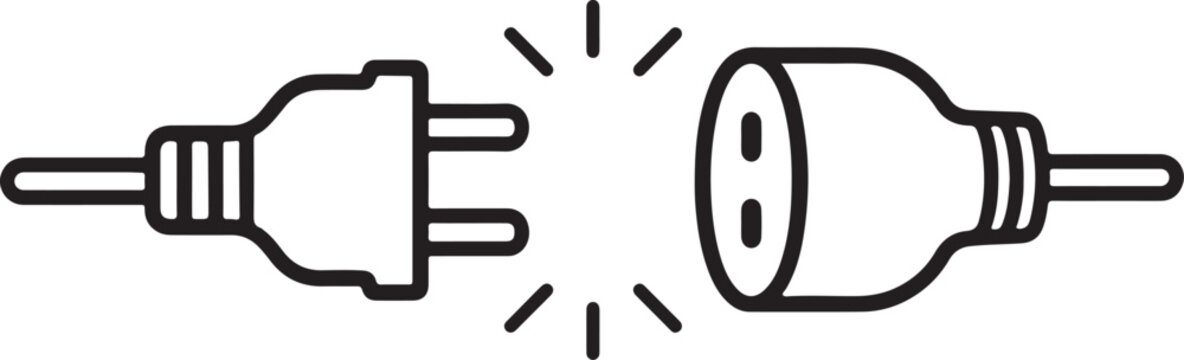 Black line icon of an electric plug and socket Vector