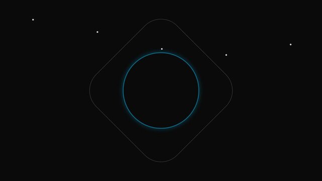 Minimalist geometric illustration featuring a blue ring inside a rounded box