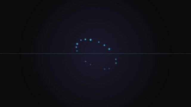 Minimalist blue digital loading spinner icon on a dark background display