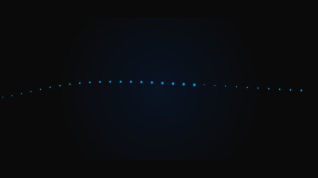 A series of faint glowing blue lights aligned horizontally in total darkness