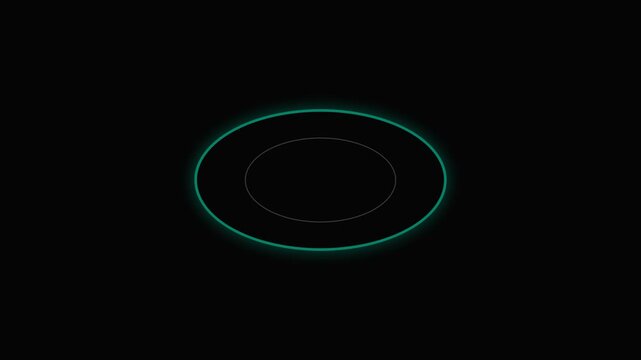 Minimalist glowing teal circular line design against a deep black background