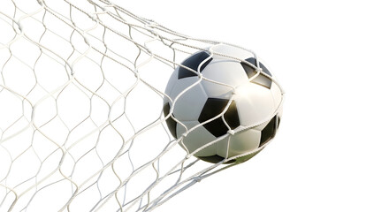 Naklejka premium Soccer ball hitting the net isolated on white background