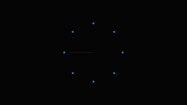 A circular arrangement of glowing blue dots against a solid black backdrop