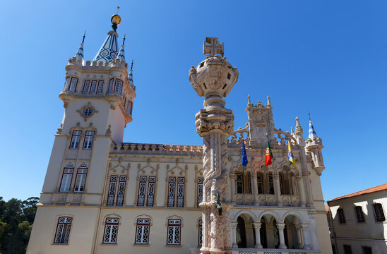 The woderfully extravagant building of the municipal Council of Sintra, Portugal. It was built in 1910 in Manueline style of architecture.