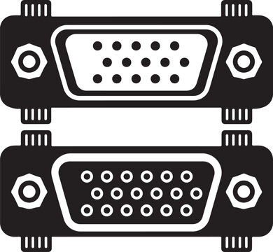 Black and white VGA video cable connector computer port icon Vector