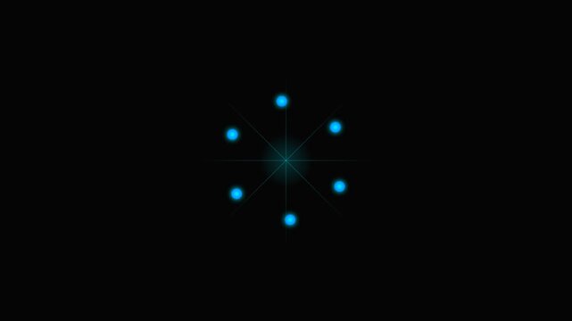 Glowing blue spheres arranged in a symmetrical hexagonal pattern on black