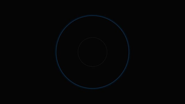 Minimalist blue neon circular frame design on a solid black background