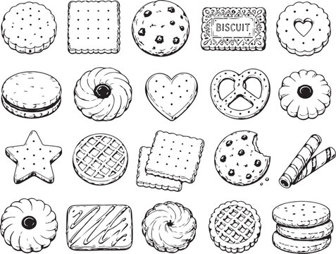 Hand drawn collection of various cookies and biscuits set Vector
