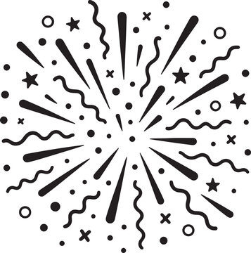 Black and white festive firework explosion with stars and confetti Vector