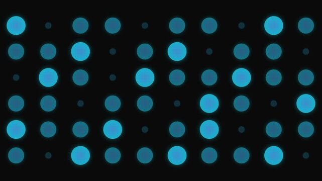Abstract pattern of glowing blue circular dots against a dark black background