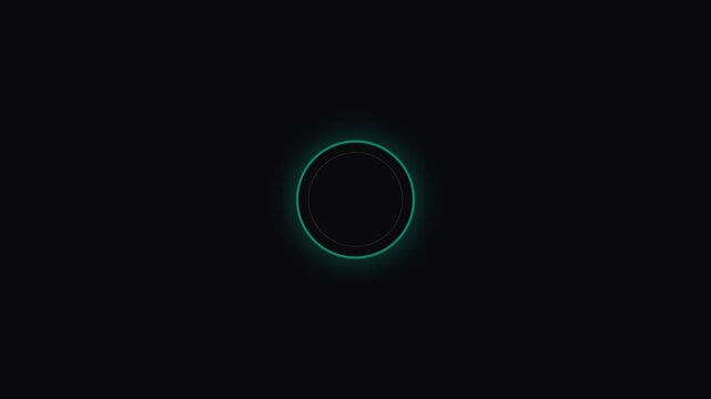 Minimalist digital glowing ring design on a solid black background surface