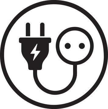 Black and white electric plug and socket icon in a circle Vector