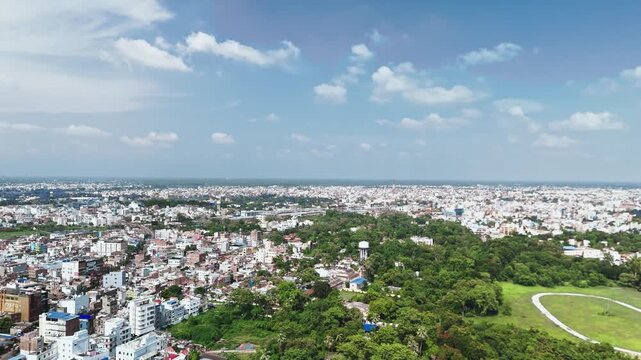 4K Aerial Top down Buildings and Apartment with Multiple Building aerial. Urban Buildings and Apartment at bridge road at Delhi. Cinematic cityscape drone shot. Noida Buildings.
