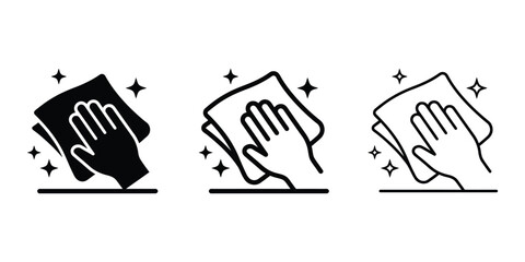 Hand cleaning with cloth icon silhouette vector outline and line art © MD